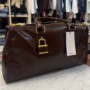 Mango Dark Brown Leather Satchel